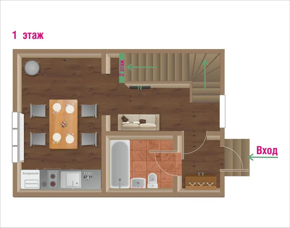 Дом коттедж с газовой плитой и с одной спальней