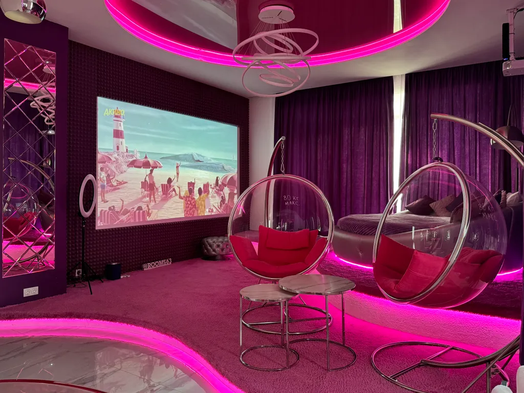 Двухместный с 1 кроватью Розовый с кинотеатром, панорамными окнами и красивой ванной