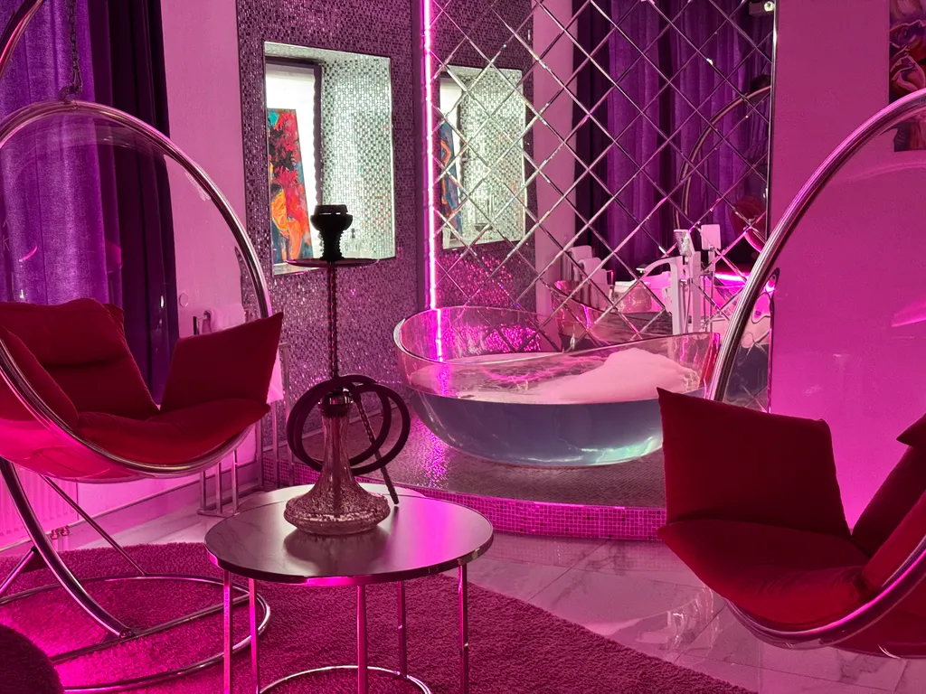 Двухместный с 1 кроватью Розовый с кинотеатром, панорамными окнами и красивой ванной