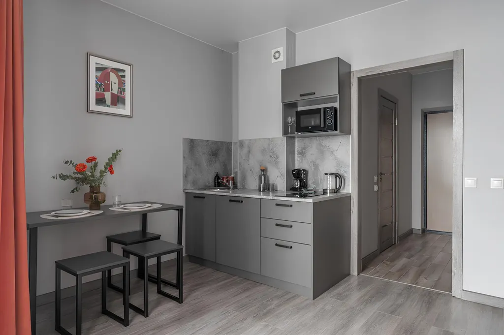 Студия однокомнатная в Чкаловском, 29 м², Екатеринбург — кухня, фото 3